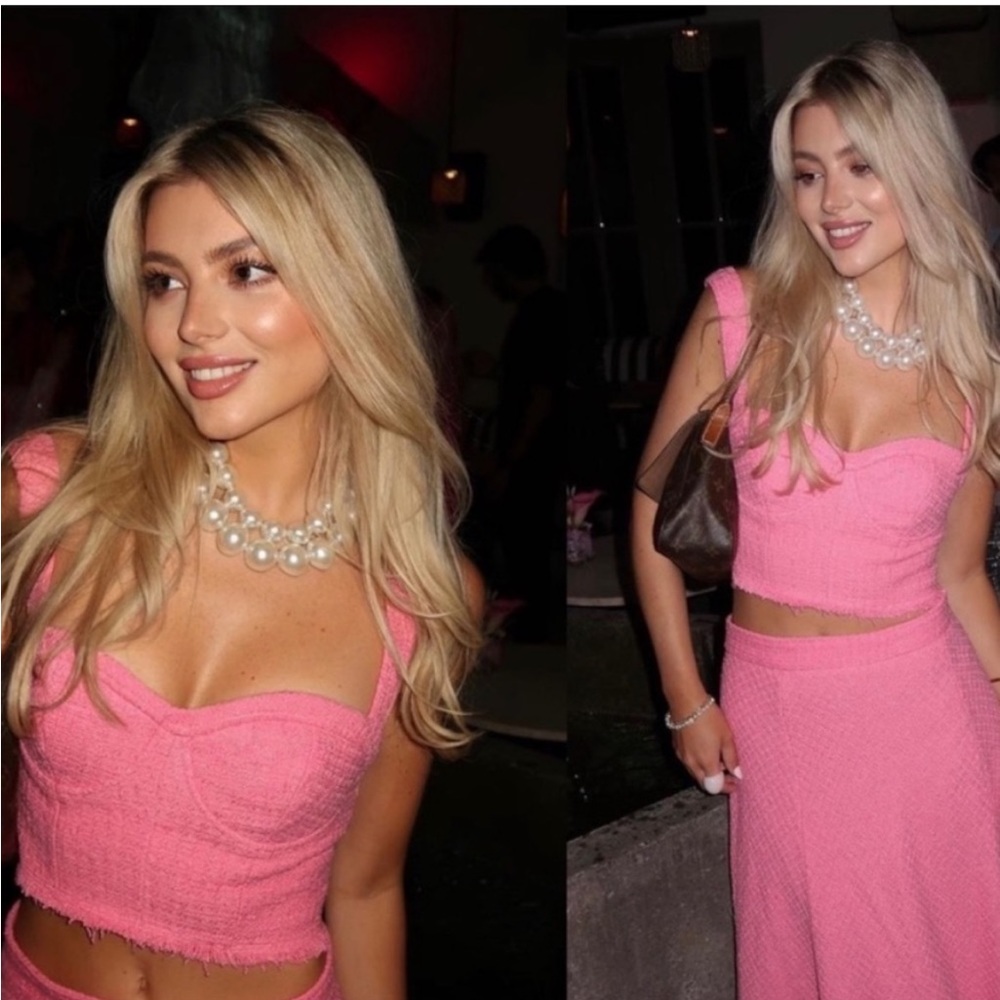 Zara textured Pink tweed Barbie crop corset M